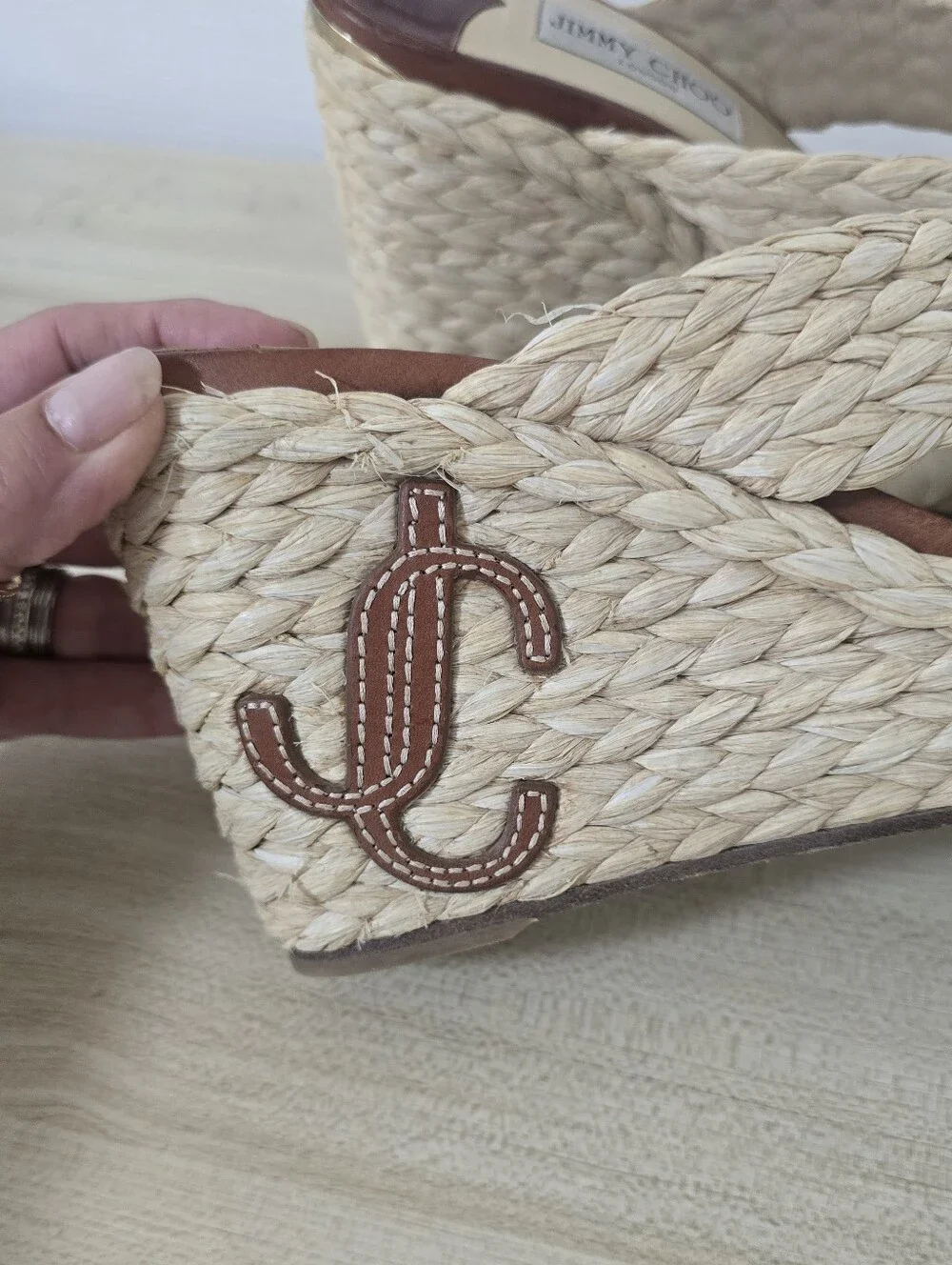 Jimmy Choo Dovina 100 Raffia Wedge Sandals Size EU 40/US 9.5 - Picture 6 of 13